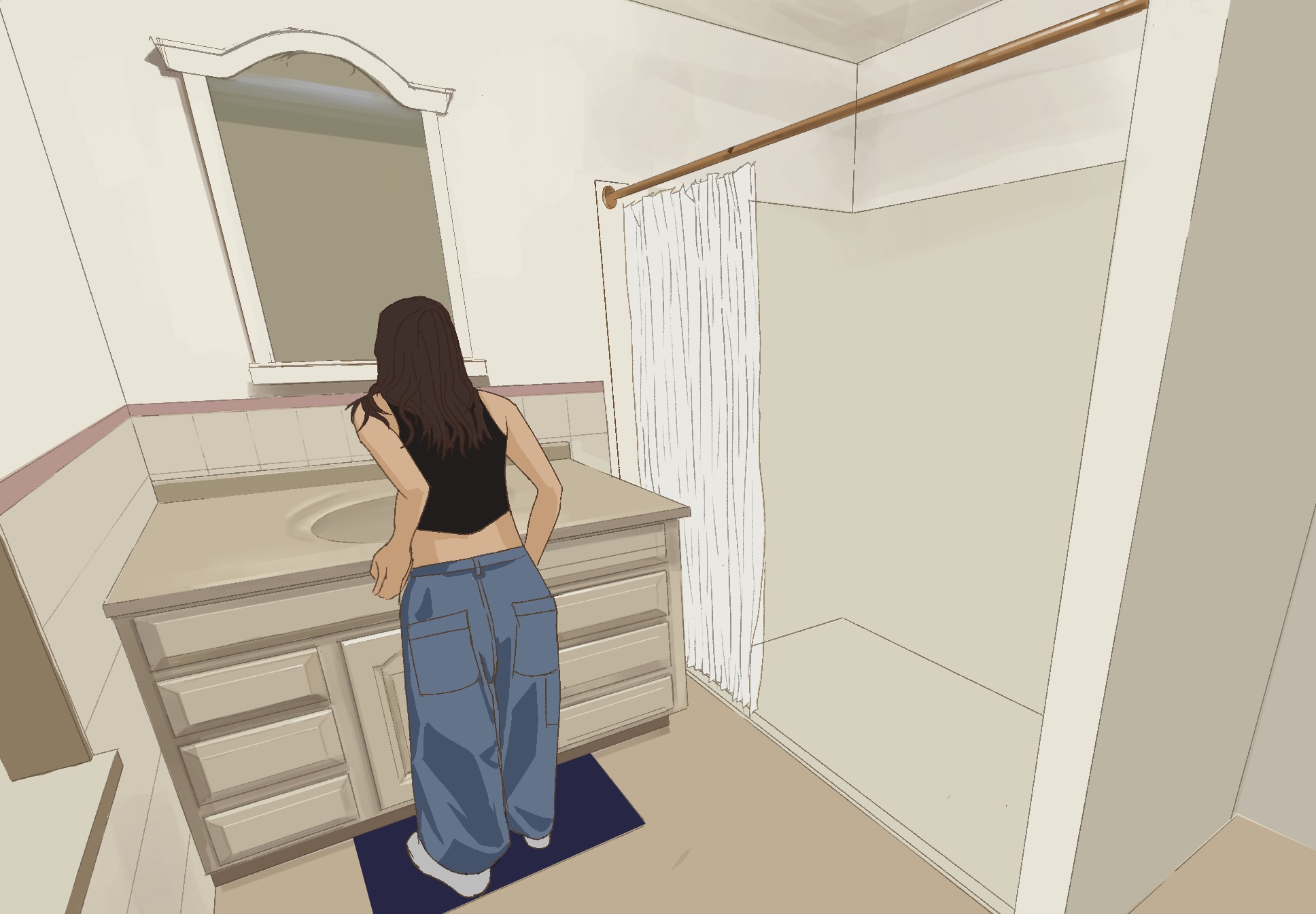 Bathroom digital drawing, natural light
